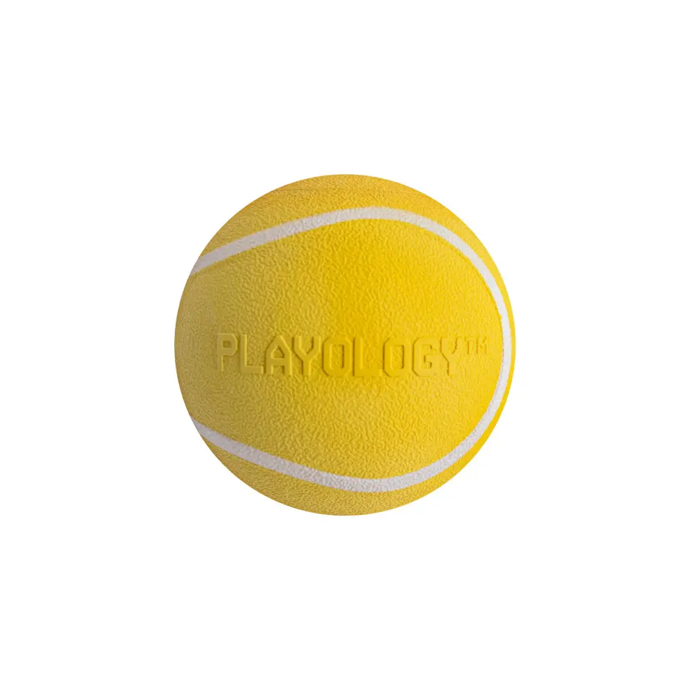 Playology squeaky chew ball хрустящий жевательный мяч для собак с пищалкой и с ароматом курицы, 8 см, желтый в интернет-зоомагазине Pets Room