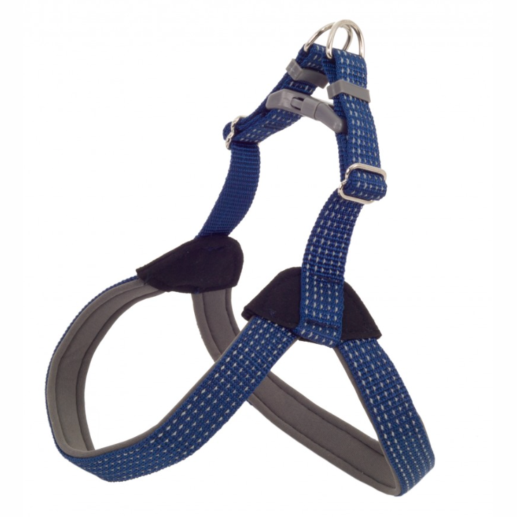 Шлейка  нейлон "премиум" светоотражающий с неопреновой подкладкой 25мм х 62-74x74-84 см синяя в интернет-зоомагазине Pets Room