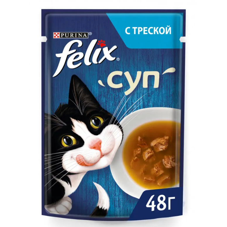 Felix суп влажный корм для взрослых кошек, с треской пауч 48 г в интернет-зоомагазине Pets Room