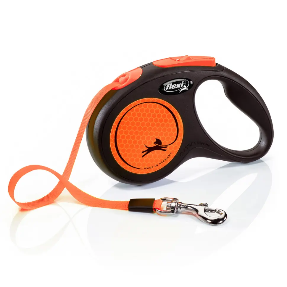 Flexi рулетка neon new classic s (до 15 кг) лента 5 м, светоотражающая, оранжевый неон в интернет-зоомагазине Pets Room