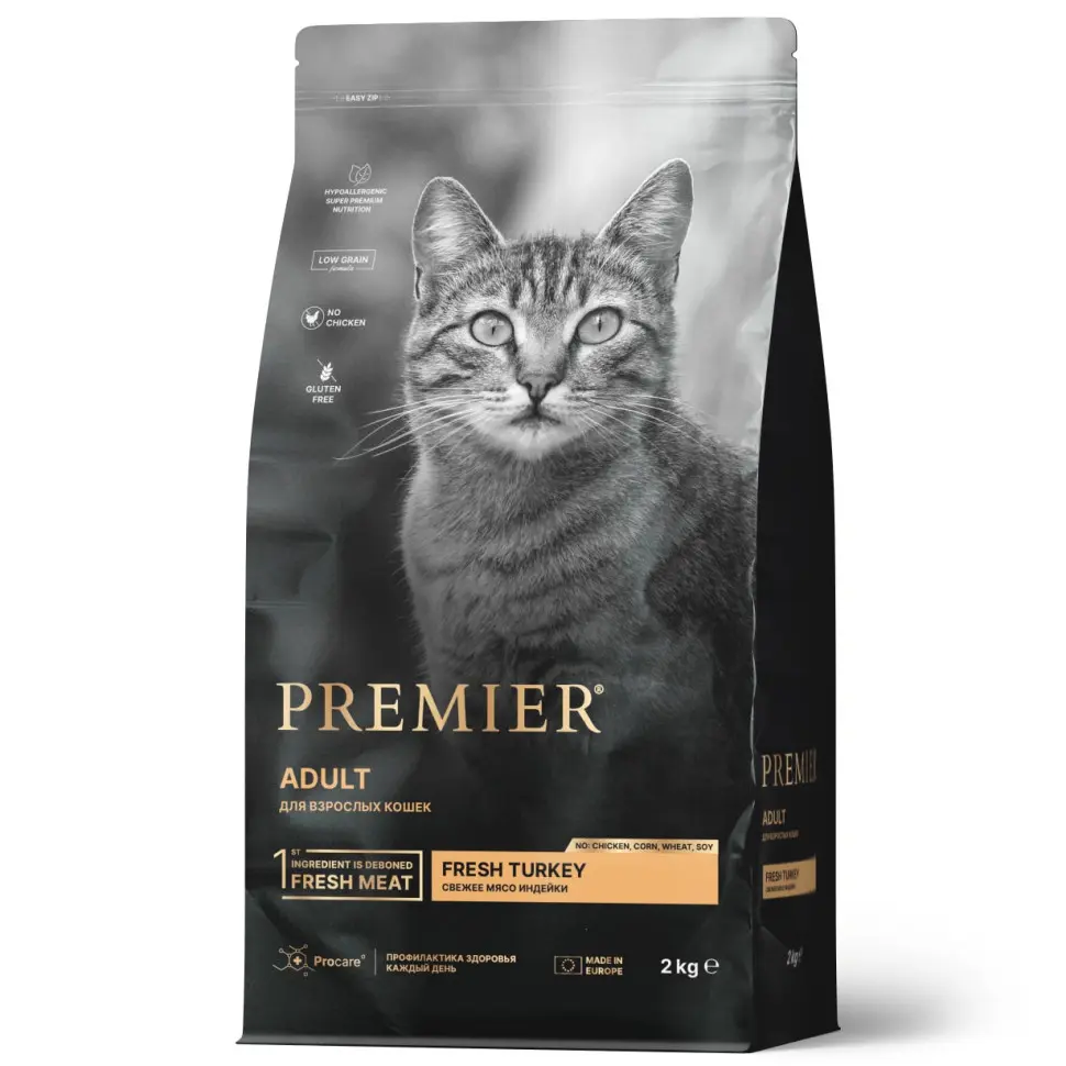 Premier cat turkey adult сухой корм для взрослых кошек, свежая индейка - 2 кг в интернет-зоомагазине Pets Room