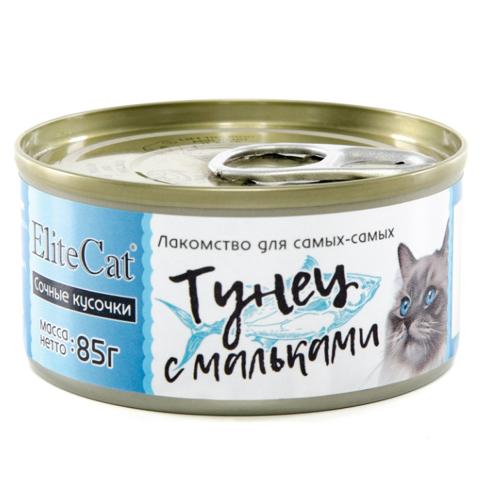 Elitecat дополнительное питание для кошек сочные кусочки "тунец с мальками", 85гр в интернет-зоомагазине Pets Room