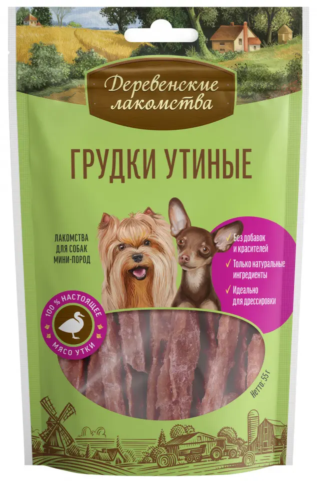 Деревенские лакомства для мини-пород грудки утиные - 55 г в интернет-зоомагазине Pets Room