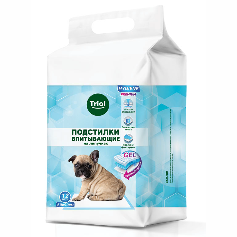 Подстилки впитывающие с угольным фильтром на липучках, 600*900мм (уп.12шт.), серия hygiene, triol в интернет-зоомагазине Pets Room