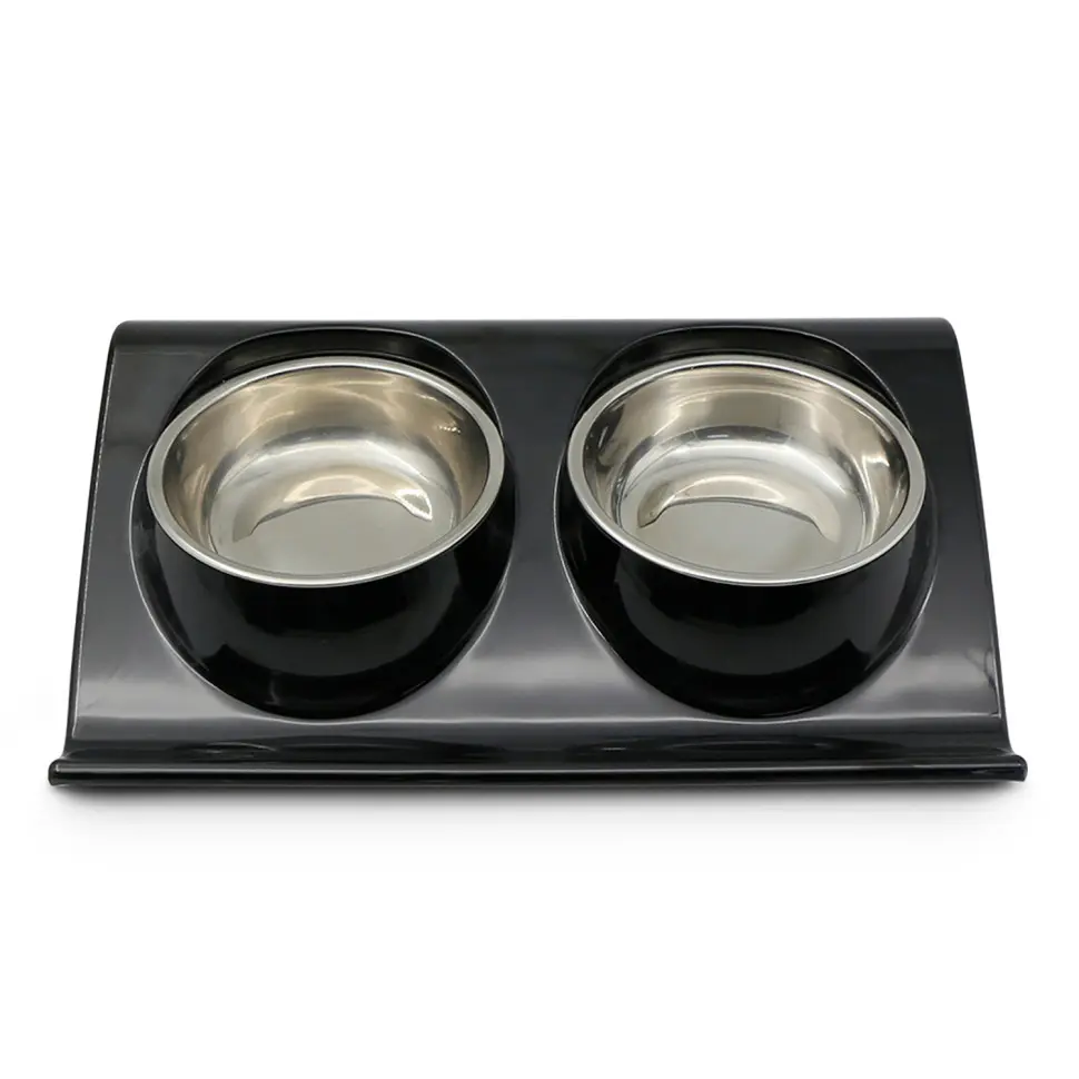 Superdesign миска двойная на меламиновой подставке, 2х160 мл, черная в интернет-зоомагазине Pets Room
