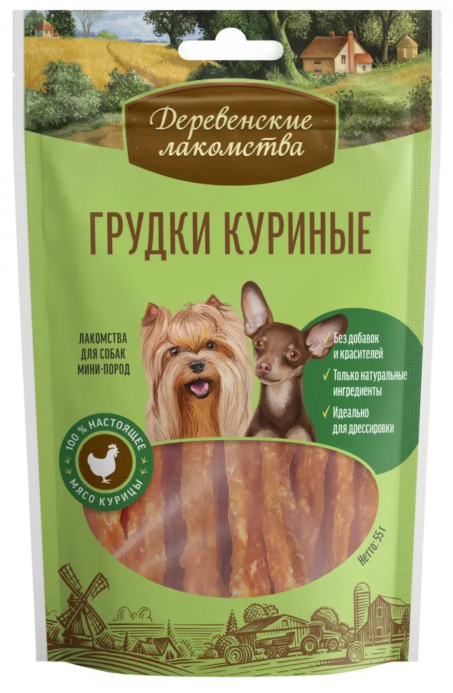 Деревенские лакомства для мини-пород грудки куриные - 55 г в интернет-зоомагазине Pets Room