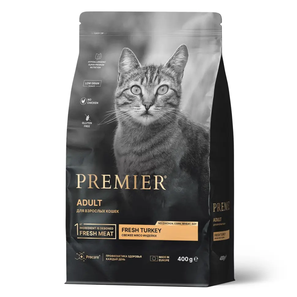 Premier cat turkey adult сухой корм для взрослых кошек, свежая индейка - 400 г в интернет-зоомагазине Pets Room