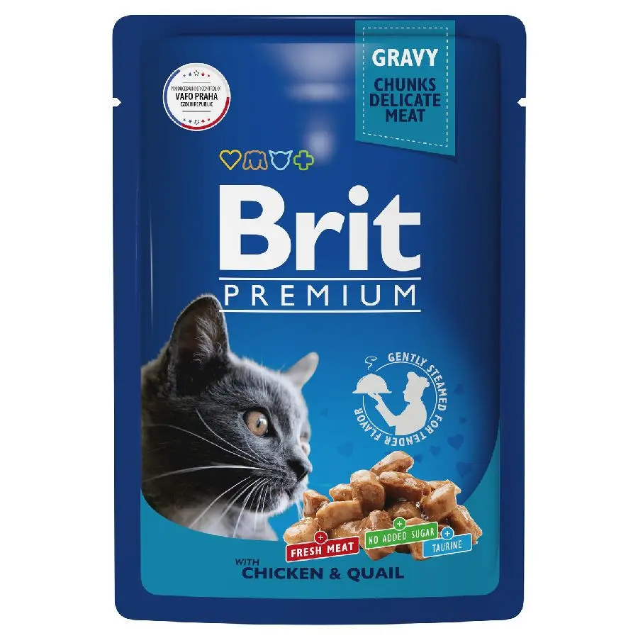 Brit premium, пауч для взрослых кошек, цыпленок и перепёлка в соусе, 85г в интернет-зоомагазине Pets Room