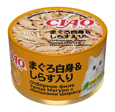 Inaba ciao can влажный корм отборное филе тунца магуро с мальками ширасу. дополнительный рацион для кошек 85г в интернет-зоомагазине Pets Room