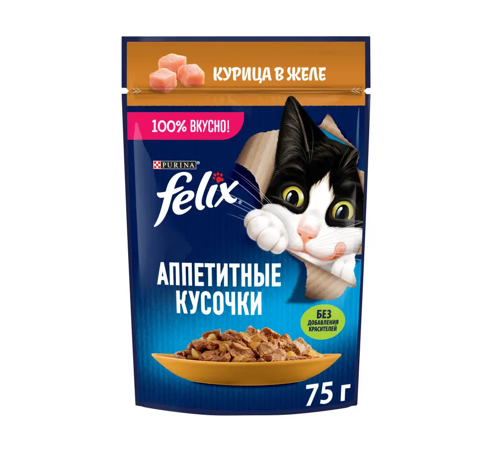 Felix влажный корм для кошек аппетитные кусочки с курицей пауч 75 г в интернет-зоомагазине Pets Room