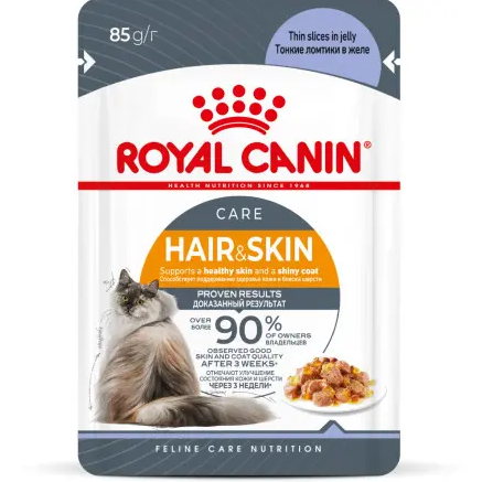 Royal canin hair & skin 85 г пауч влажный корм кусочки в желе для взрослых кошек в целях поддержания здоровья кожи и шерсти в интернет-зоомагазине Pets Room