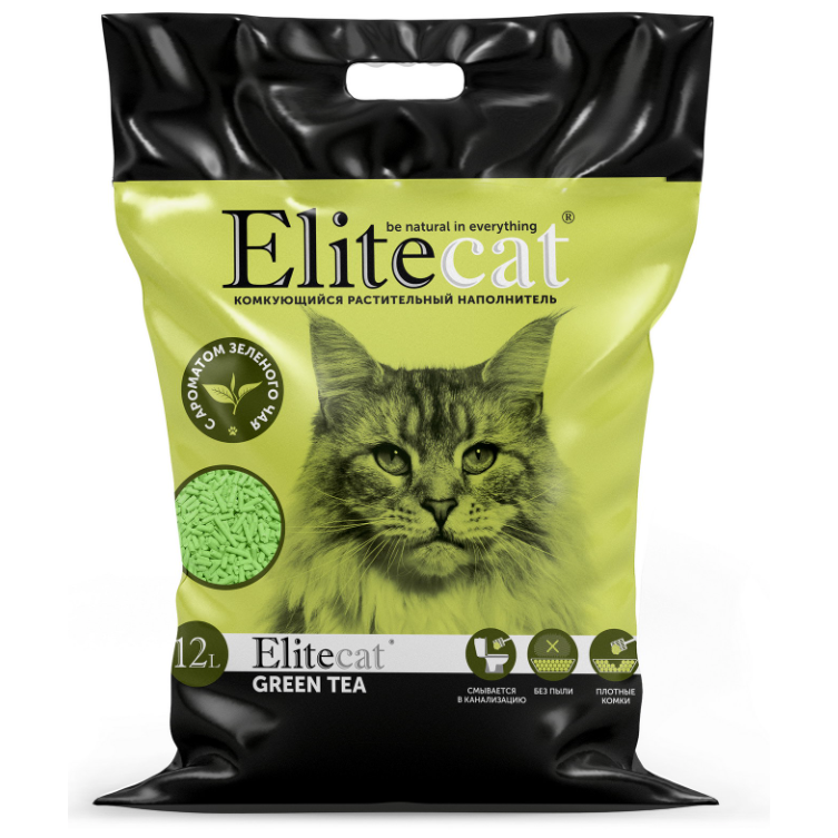 Elitecat наполнитель комкующийся, растительный "tofu green tea", 12л / 5.4кг в интернет-зоомагазине Pets Room