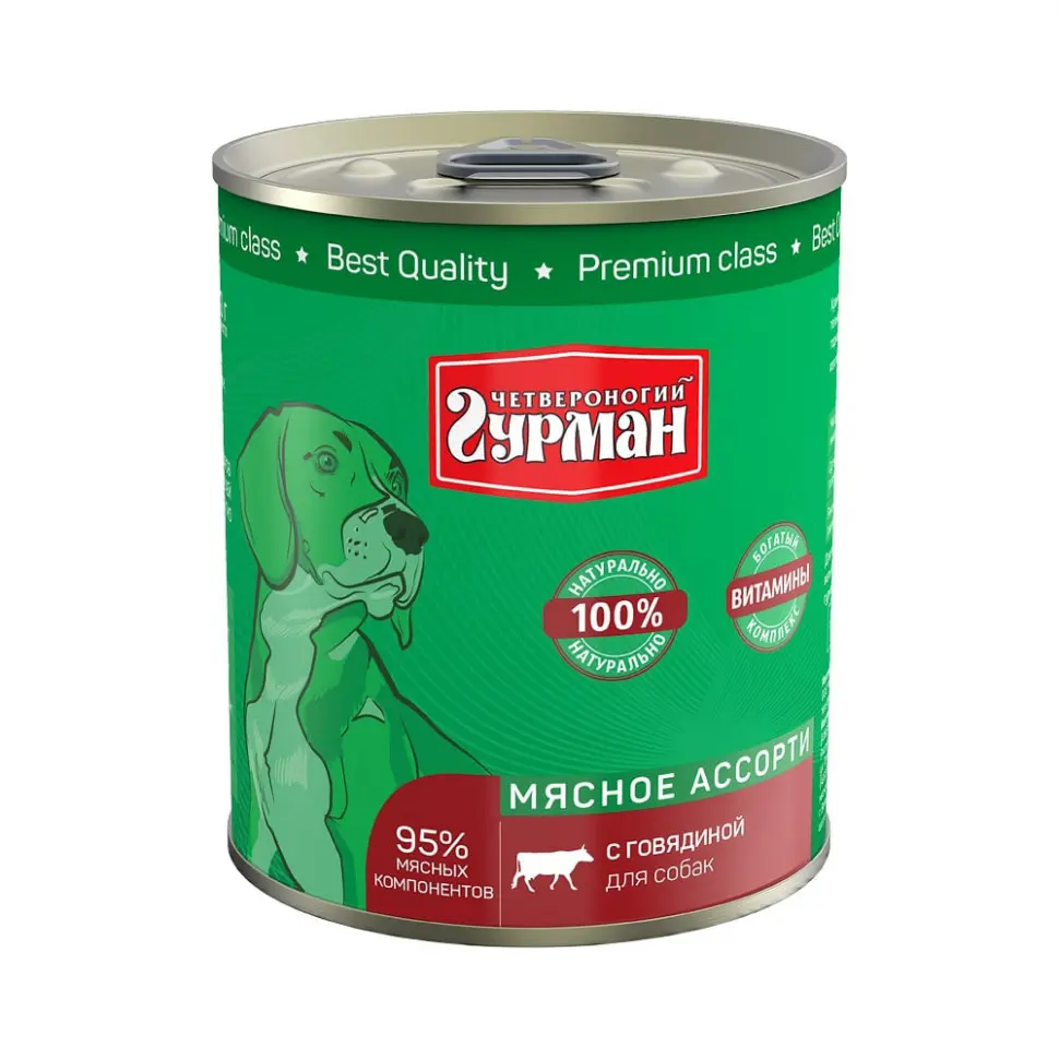 Четвероногий гурман кон.д/соб.мясное ассорти с говядиной 340г в интернет-зоомагазине Pets Room