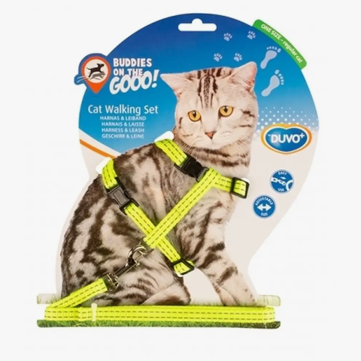 Duvo+ шлейка для кошек светоотражающая, лайм, 20-35см/125х1см в интернет-зоомагазине Pets Room