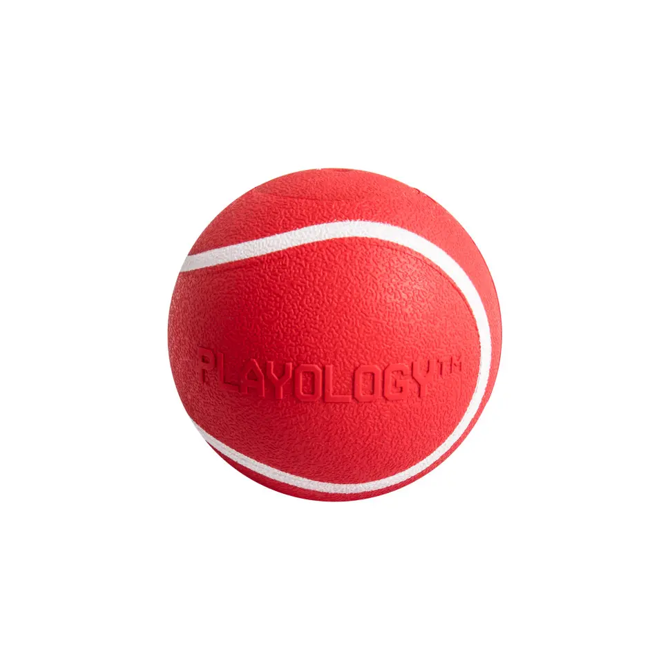Playology squeaky chew ball жевательный мяч для собак средних и крупных пород с пищалкой и с ароматом говядины, 8 см, красный в интернет-зоомагазине Pets Room