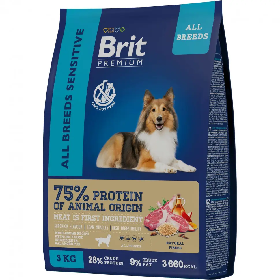Brit premium dog sensitive сухой корм для взрослых собак всех пород с чувствительным пищеварением с ягненком и индейкой - 3 кг в интернет-зоомагазине Pets Room