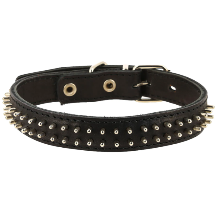Ошейник кожаный двойной с шипами-ёж 30 мм (обхв.шеи 44-53см) в интернет-зоомагазине Pets Room
