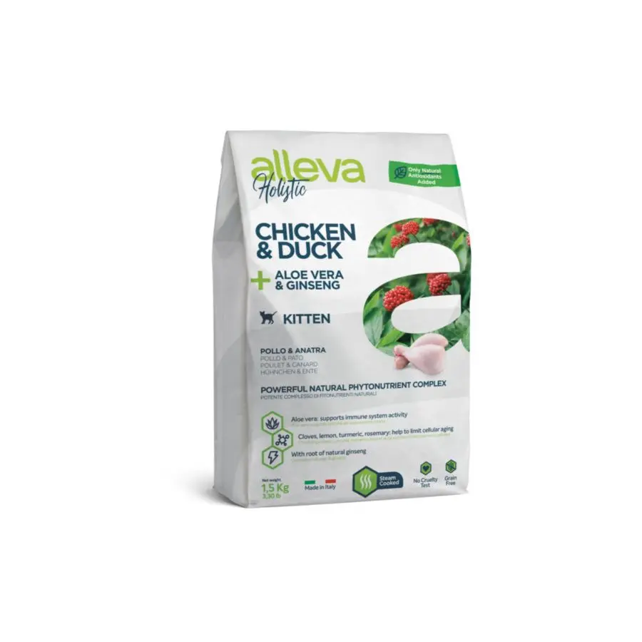 Alleva holistic kitten сухой корм для котят с курицей и уткой, алое вера и женьшенем - 1,5 кг в интернет-зоомагазине Pets Room