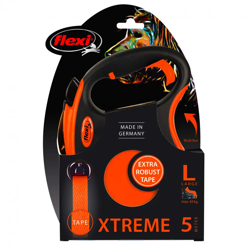 Flexi рулетка xtreme l (до 65 кг) 5 м лента оранжевая в интернет-зоомагазине Pets Room