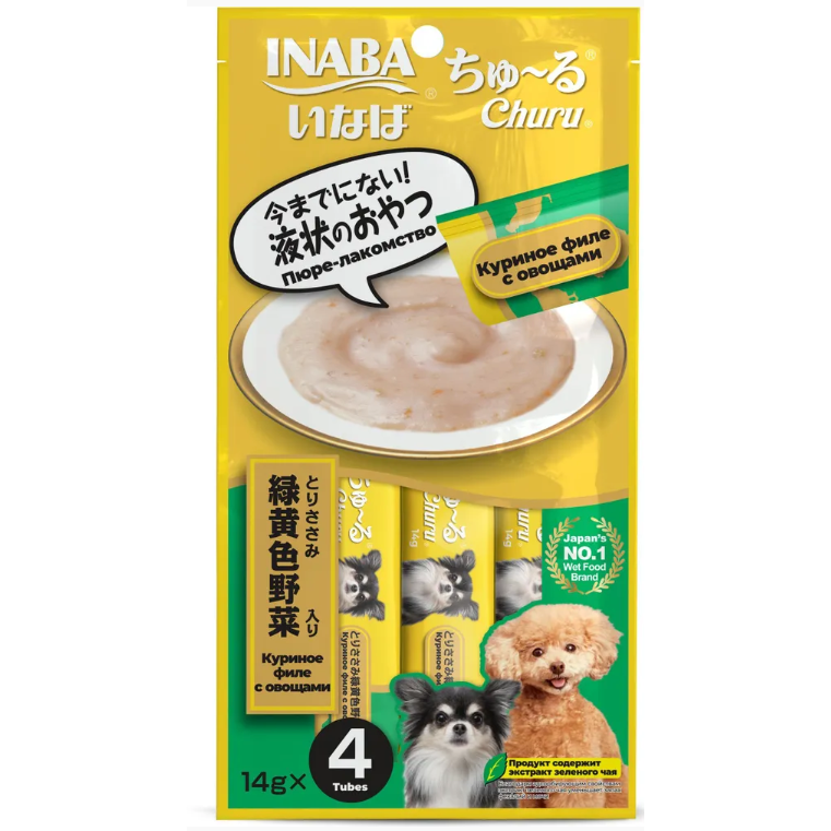 Rud106 inaba churu пюре-лакомство для собак куриное филе с овощами 14г*4шт в интернет-зоомагазине Pets Room
