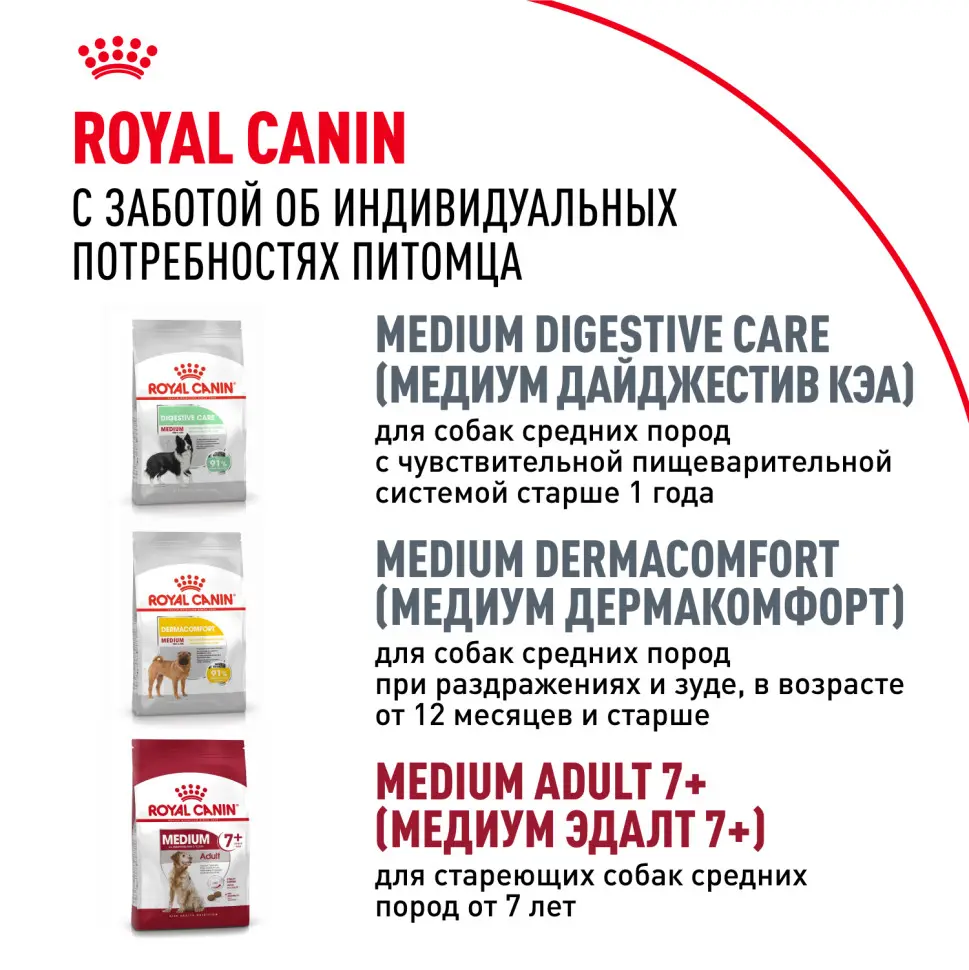 Royal canin medium adult сухой корм для взрослых собак средних пород от 12 месяцев до 7 лет, со свининой - 3 кг в интернет-зоомагазине Pets Room