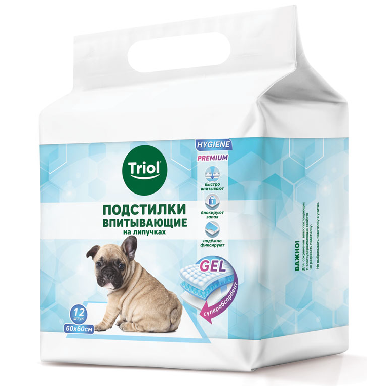 Подстилки впитывающие с угольным фильтром на липучках, 600*600мм (уп.12шт.), серия hygiene, triol в интернет-зоомагазине Pets Room