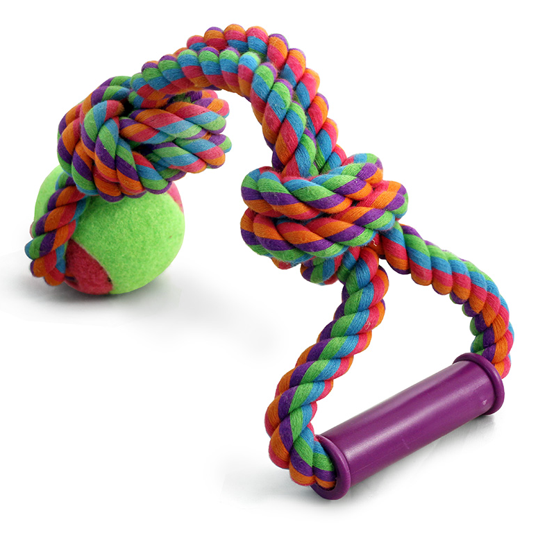Игрушка для собак "верёвка с ручкой, 2 узла и мяч", d65/380мм, triol в интернет-зоомагазине Pets Room