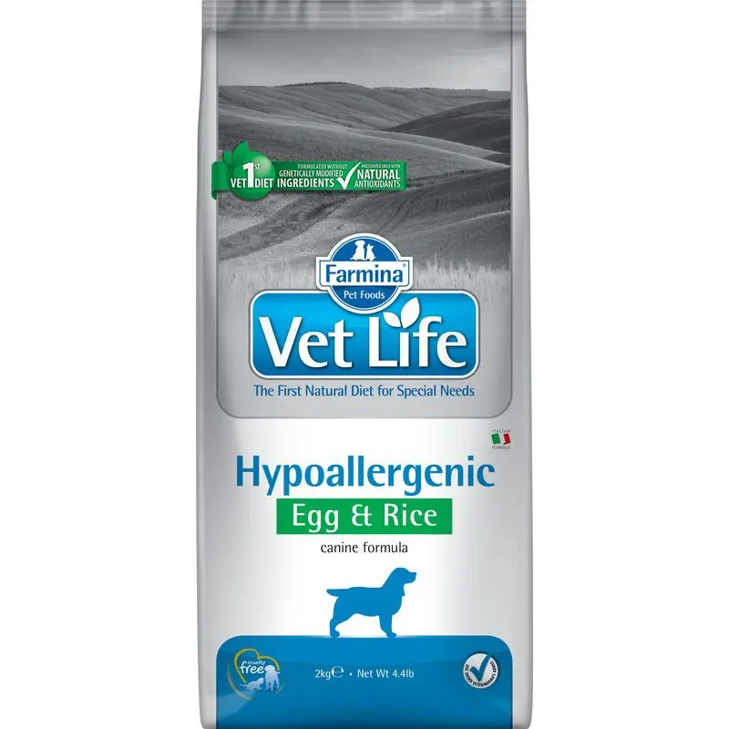 Farmina vet life dog hypoallergenic egg & rice сухой корм для взрослых собак с пищевой аллергией с куриным яйцом и рисом - 2 кг в интернет-зоомагазине Pets Room