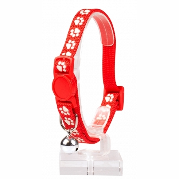 Duvo+ ошейник для кошек нейлоновый "белые лапки", красный, 20-30см/10мм в интернет-зоомагазине Pets Room