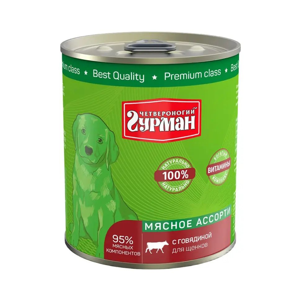 Четвероногий гурман кон.д/щенков мясное ассорти с говядиной 340г в интернет-зоомагазине Pets Room