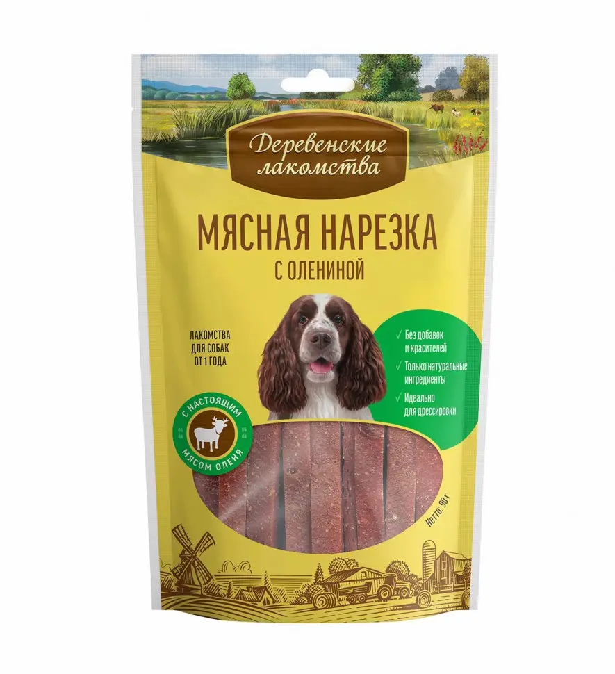 Деревенские лакомства мясная нарезка для собак с олениной - 90 г в интернет-зоомагазине Pets Room