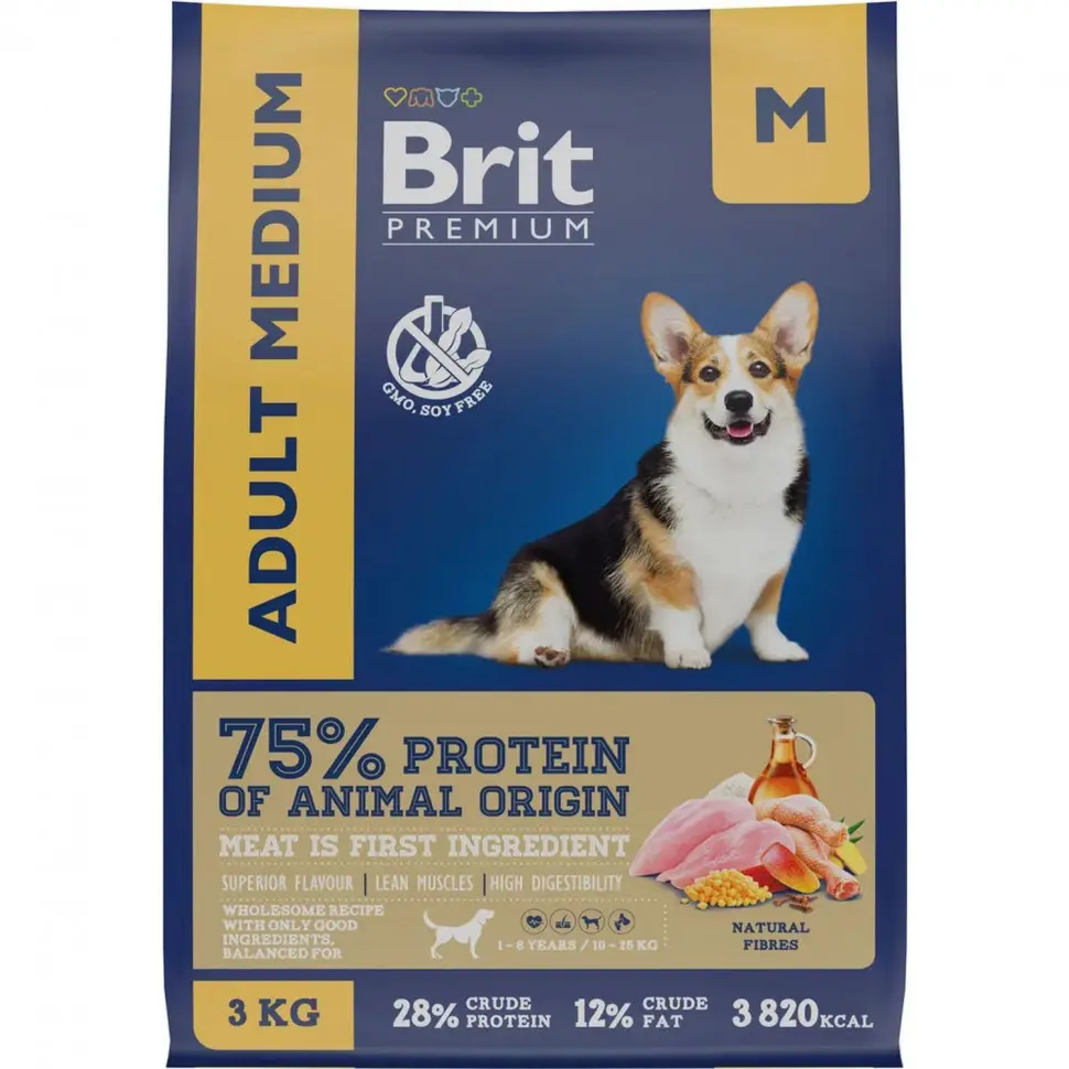 Brit premium dog adult medium сухой корм для взрослых собак средних пород с курицей - 3 кг в интернет-зоомагазине Pets Room