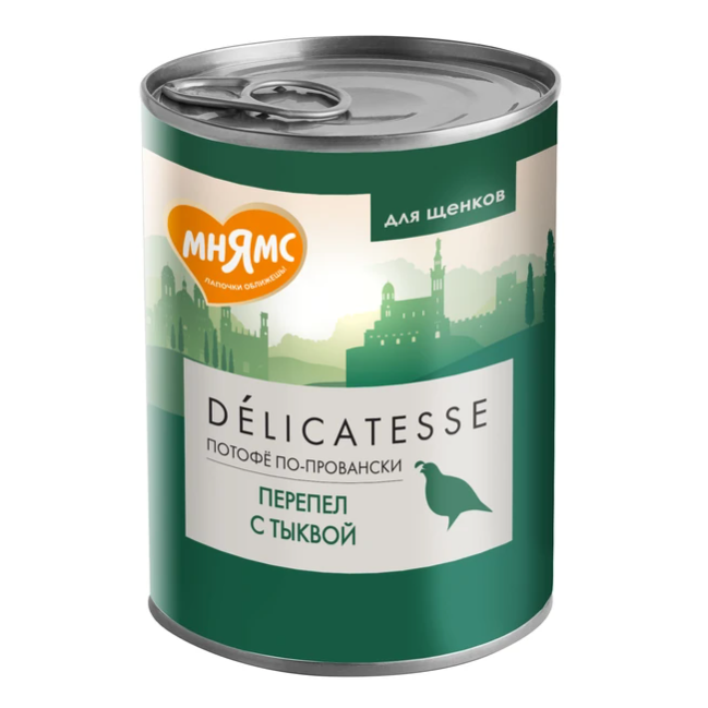Влажный корм мнямс деликатес паштет из перепёлки с тыквой для щенков всех пород "потофё по-провански" 400 г в интернет-зоомагазине Pets Room