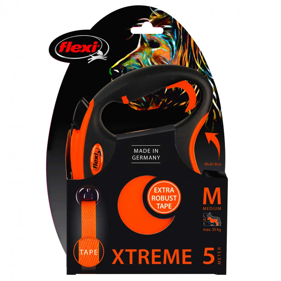 Flexi рулетка xtreme m (до 35 кг) 5 м лента оранжевая в интернет-зоомагазине Pets Room