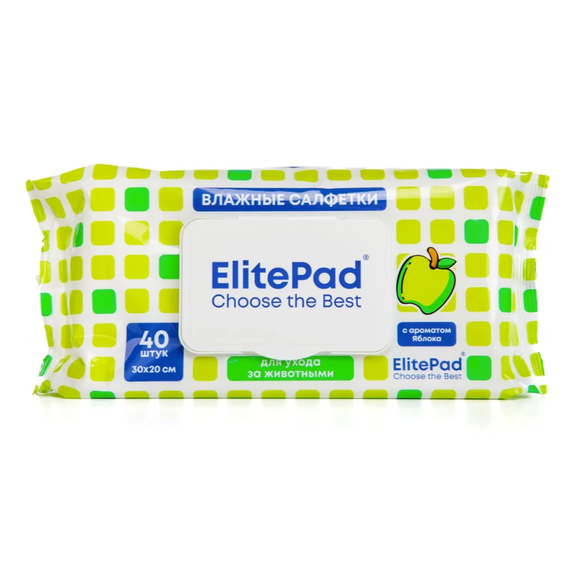 Elitepad влажные салфетки очищающие тканевые для собак и кошек с ароматом яблока, 30х20см, 1уп/40шт в интернет-зоомагазине Pets Room