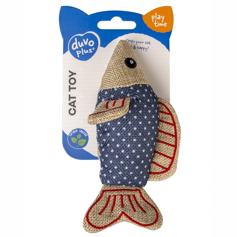Duvo+ игрушка для кошек с кошачьей мятой "рыбка ретро", сине-бежевая, 15х7.5х4.5см в интернет-зоомагазине Pets Room