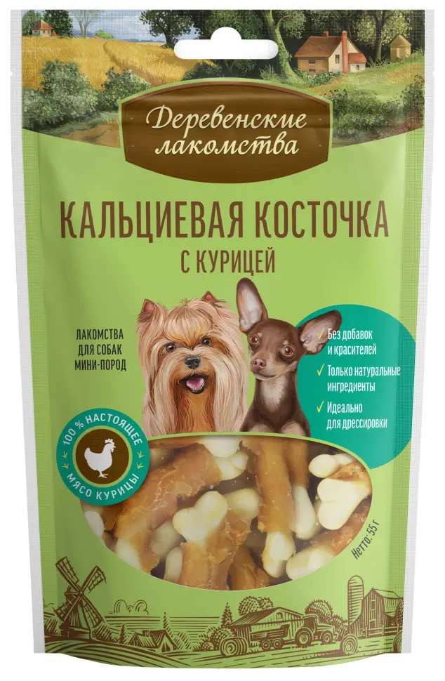 Деревенские лакомства для собак мелких пород кальциевая косточка с курицей 55 г в интернет-зоомагазине Pets Room