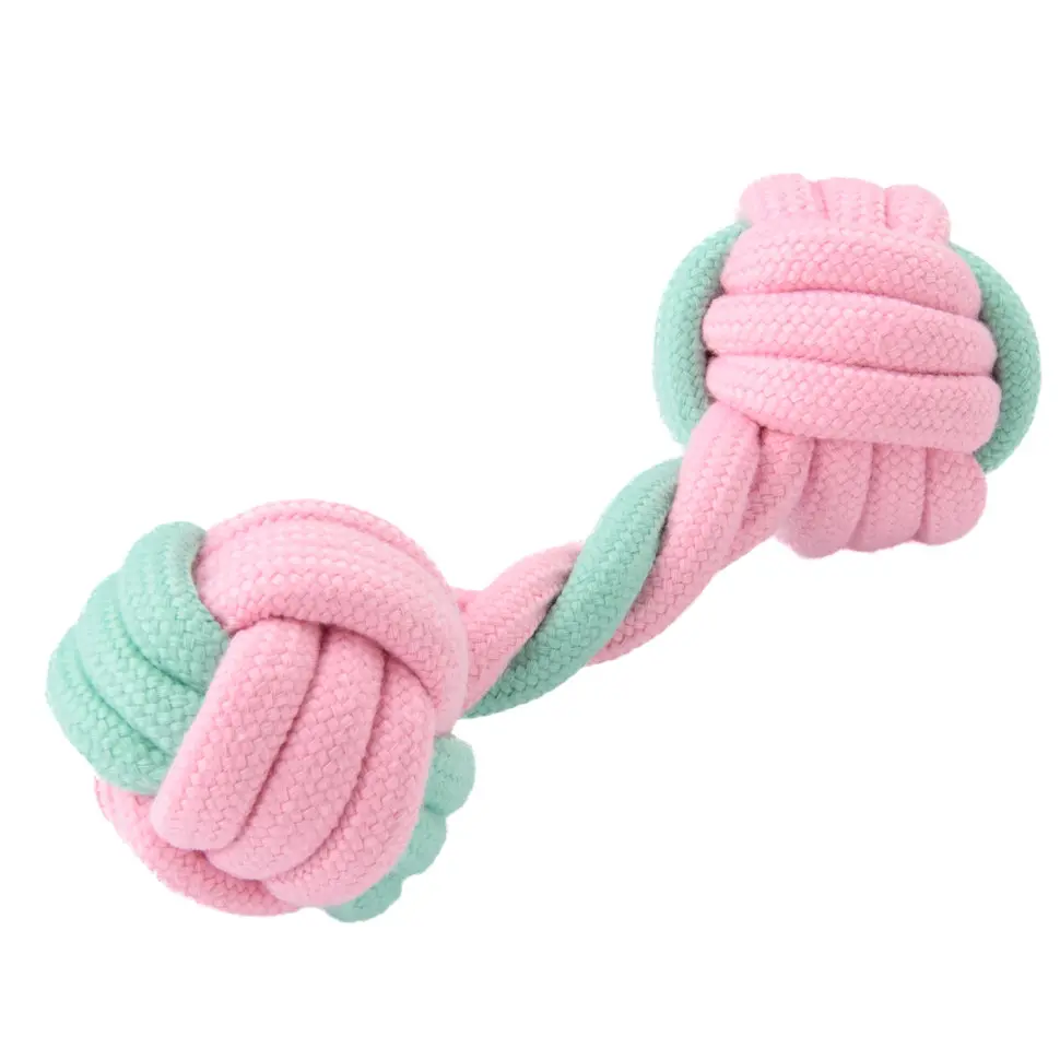 Mr.kranch игрушка для собак гантель из каната, 14х5 см, розовая с голубым в интернет-зоомагазине Pets Room