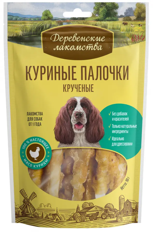 Деревенские лакомства 100 % мяса куриные палочки крученые для собак - 90 г в интернет-зоомагазине Pets Room