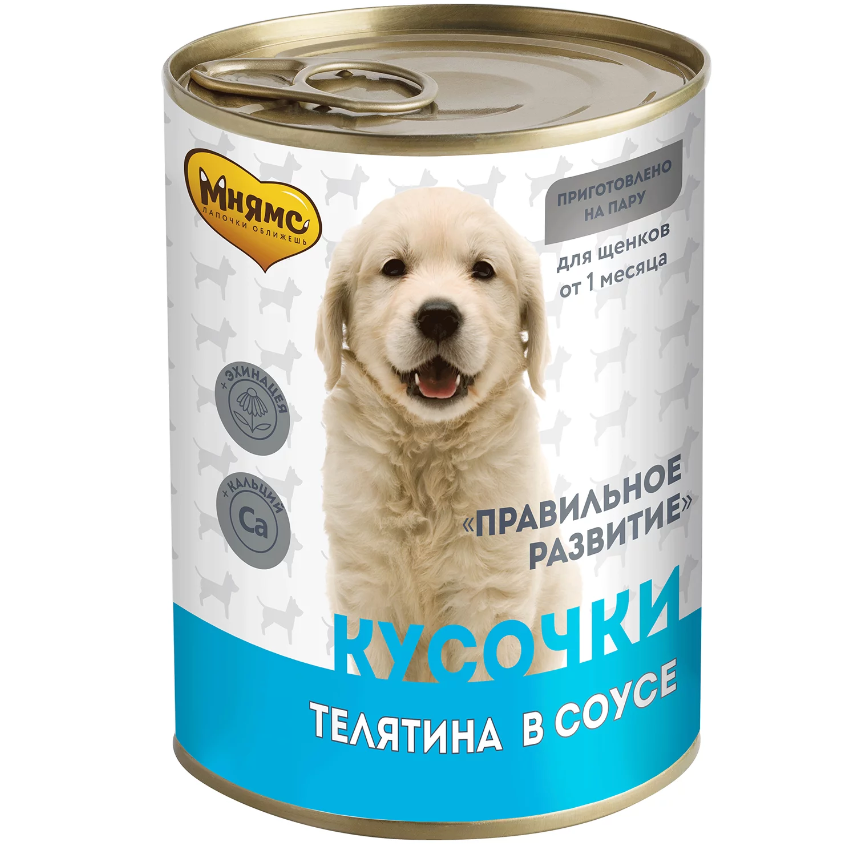 Влажный корм мнямс кусочки в соусе с телятиной для щенков всех пород «правильное развитие» 400 г в интернет-зоомагазине Pets Room