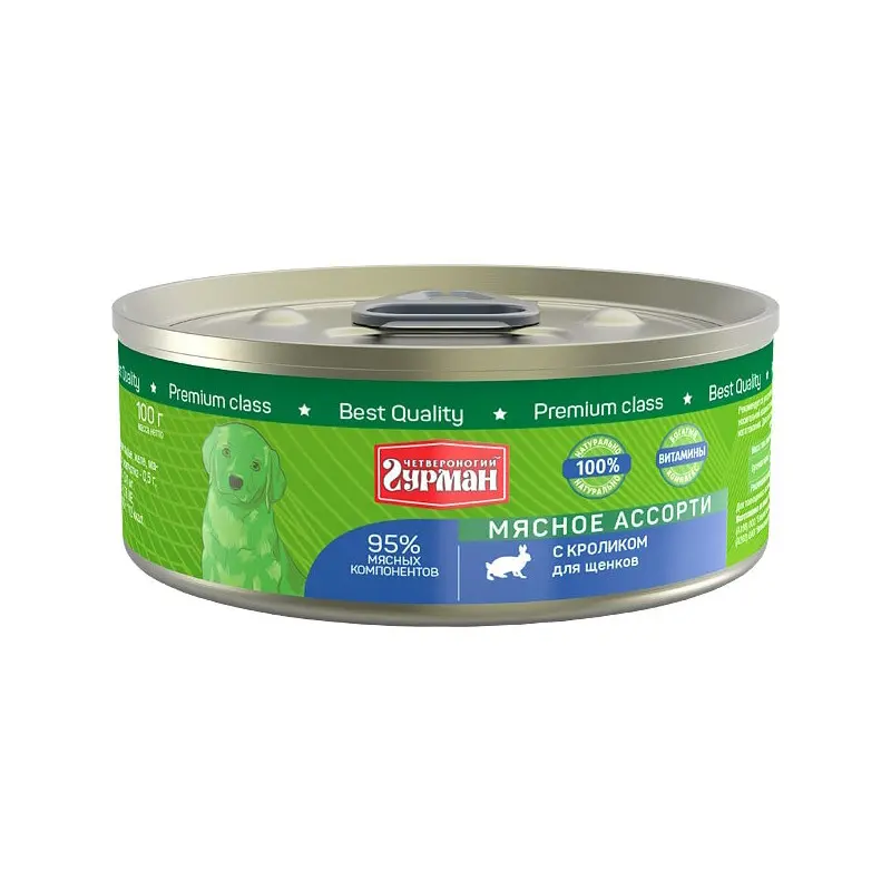 Четвероногий гурман кон.д/щенков мясное ассорти с кроликом 100г в интернет-зоомагазине Pets Room