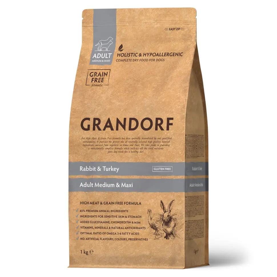 Grandorf сухой корм для взрослых собак средних и крупных пород с кроликом и индейкой - 1 кг в интернет-зоомагазине Pets Room