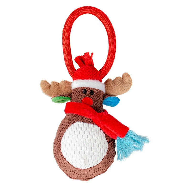 Duvo+ игрушка для собак мягкая "новогодний олень с ручкой", коричневый, 22х12х7см! в интернет-зоомагазине Pets Room