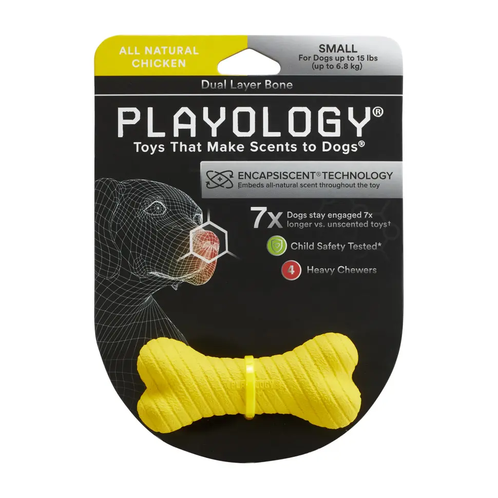 Playology dual layer bone двухслойная жевательная косточка для собак с ароматом курицы, маленькая, желтый в интернет-зоомагазине Pets Room