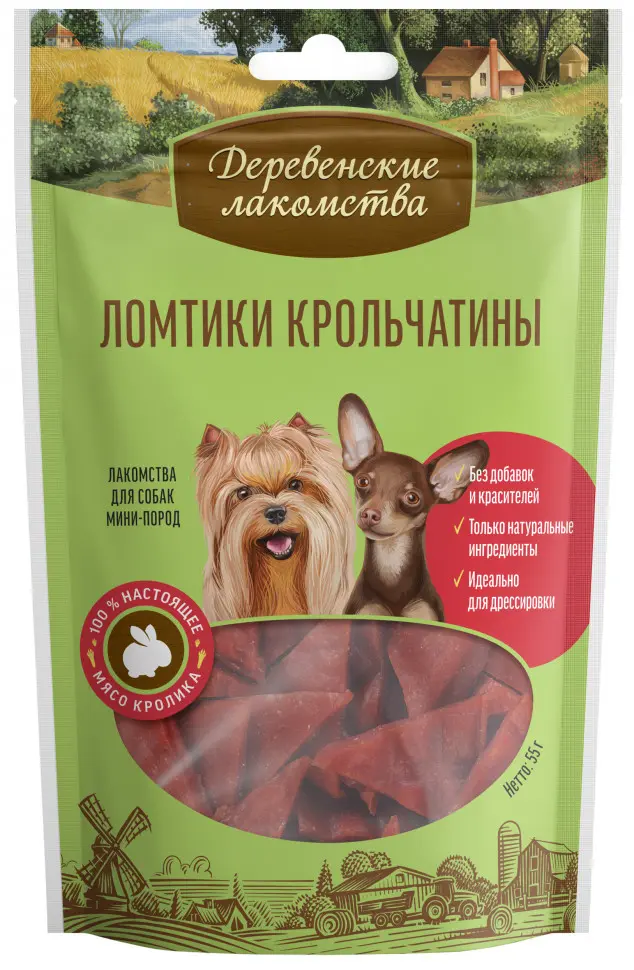 Деревенские лакомства для мини-пород ломтики крольчатины - 55 г в интернет-зоомагазине Pets Room