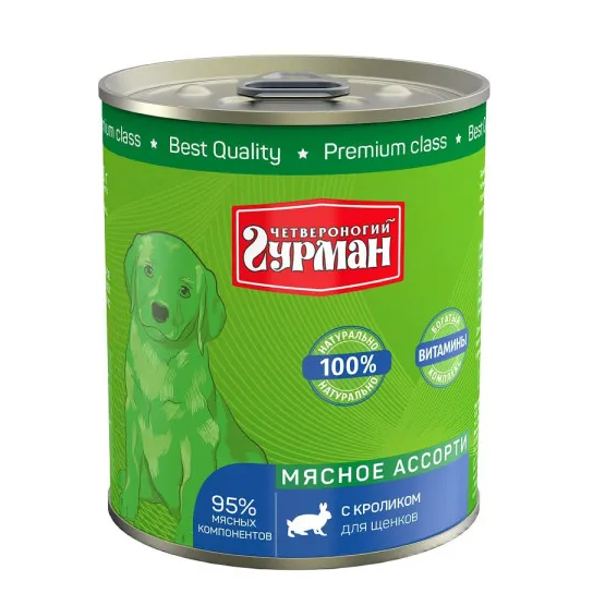 Четвероногий гурман кон.д/щенков мясное ассорти с кроликом 340г в интернет-зоомагазине Pets Room