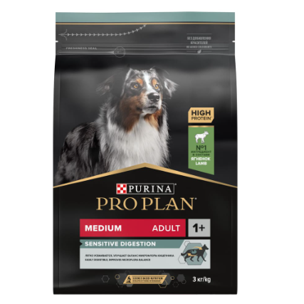 Pro plan 3 кг сухой корм для взрослых собак средних пород с чувствительным пищеварением, с высоким содержанием ягненка в интернет-зоомагазине Pets Room
