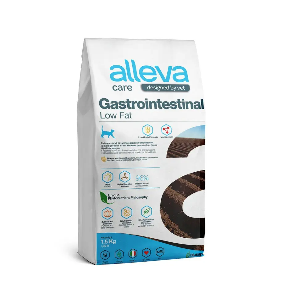 Alleva care cat gastrointestinal low fat сухой диетический корм со сниженным уровнем жира для взрослых кошек, при заболеваниях жкт - 1,5 кг в интернет-зоомагазине Pets Room