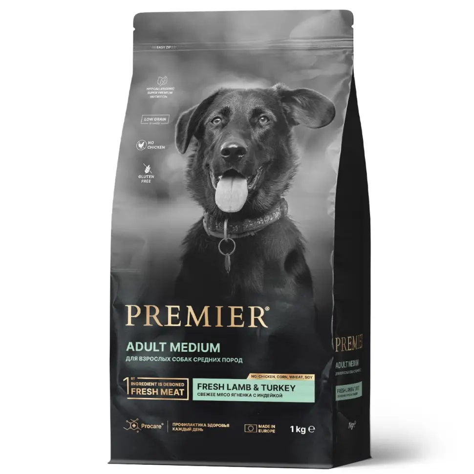 Premier dog lamb & turkey adult medium сухой корм для собак средних пород, свежее мясо ягненка с индейкой - 1 кг в интернет-зоомагазине Pets Room