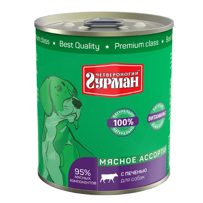 Четвероногий гурман кон.д/соб.мясное ассорти с печенью 340г в интернет-зоомагазине Pets Room